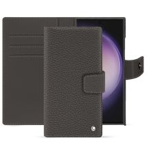 Funda billetero de piel Samsung Galaxy S24 Ultra - Solapa billetero - Gris - Piel granulada - Nuevo