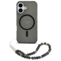 Funda Guess para iPhone 16 6.1 negra dura IML Glitter Con Correa Perla MagSafe - Nuevo