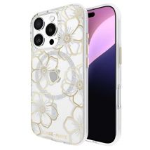 Coque Compatible MagSafe pour iPhone 16 Pro Design Floral Gems Dorée