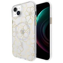 Coque Compatible MagSafe pour iPhone 15 Plus avec Design Floral Gems Dorée