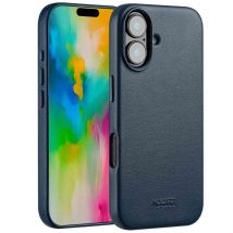 Accezz Coque arrière en cuir avec MagSafe pour Apple iPhone 16 - Nightfall Blue