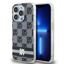 Funda DKNY para iPhone 15 Pro 6.1 carcasa rígida negra IML Checkered Mono Pattern & Printed Stripes MagSafe - Nuevo