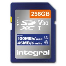 Integral INSDX256G-100V30 256GB SD CARD SDXC UHS-1 U3 CL10 V30 UP TO 100MBS READ 45MBS WRITE 256 Go UHS-I