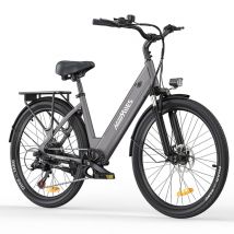 Bicicleta eléctrica de trekking HillMiles MileCity de 250 W y 26 pulgadas, 36 V, 13 AH, con sensor de par-Gris - Nuevo