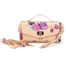 Evelatus Étui portefeuille à fermeture éclair en cuir écologique avec fixation magnétique pour smartphone et bandoulière Fleur Beige