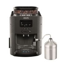 Cafetera con molinillo de granos KRUPS, espumador de leche, 2 tazas de espresso simultáneas, limpieza automática - Essential Grise YY5 - Nuevo