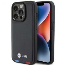 Étui BMW pour iPhone 15 Pro 6.1 noir Leather Stamp Tricolor