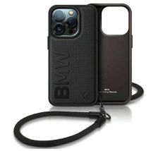 Funda BMW para iPhone 15 Pro 6.1 funda rígida negra Signature Leather Wordmark Cord - Nuevo
