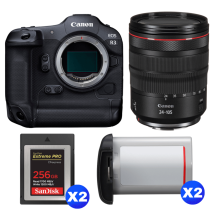 Fotocamera mirrorless Canon EOS R3 + RF 24-105mm f/4 L IS USM + 2 SanDisk 256GB Extreme PRO CFexpress Type B + 2 Canon LP-E19 + Ebook 20 consigli per 