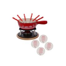 Service à fondue Rotel Swiss Tradition 6 personnes 2 L brûleur à alcool 2 coupelles gel 6 fourchettes Rouge