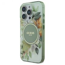 Funda Guess para iPhone 16 Pro Max 6.9 carcasa rígida verde IML Flower & Tonal Circle MagSafe - Nuevo