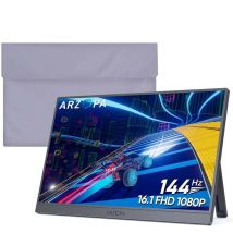 Ecran Portable ARZOPA Z1FC,16.1 Pouces 1920x1080 FHD 144 Hz,Moniteur Portable IPS Grise+Sac de rangement