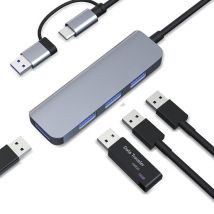 Double hub USB-C et USB-A avec 1 port USB3.0 et 3 ports USB2.0