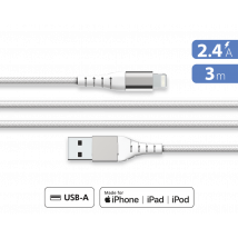 Force Power Cable USB A/Lightning Reforzado 3m - 2.4A Blanco Blanco - Nuevo