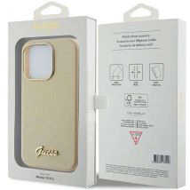 Étui Guess pour iPhone 15 Pro 6.1 or rigide Glitter Glossy Script