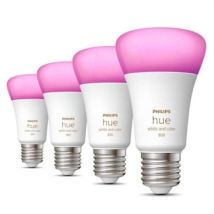 Pack de 4 ampoules LED connectées Philips Hue White & Color Ambiance E27, 60W équivalent, 800 lumens, compatible Bluetooth