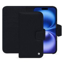 Étui portefeuille cuir Apple iPhone 16 - Rabat portefeuille - Noir - Cuir saffiano