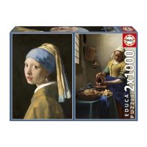 Puzzle - EDUCA - La ragazza con la perla + La lattaia, Johannes Vermeer - 2x1000 pezzi - Nuovo