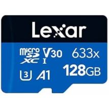 Carte mémoire microSDXC Lexar 633x UHS-I 128 Go avec adaptateur SD - Vitesses de lecture jusqu'à 100 Mo/s - Écriture jusqu'à 45 Mo/s - Classes U3, V30