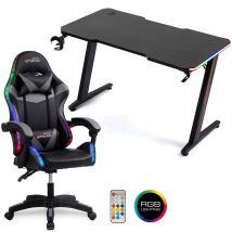 Amstrad Pack Bureau DESK120Z-LED & fauteuil gamer 900-LED-BK - 1m20 - Retro éclairage LED RGB