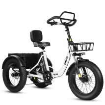 Triciclo eléctrico de carga ESKUTE T302 Pro, batería de 48 V y 20,8 Ah, con respaldo trasero y cestas delantera y trasera - blanco - Nuevo