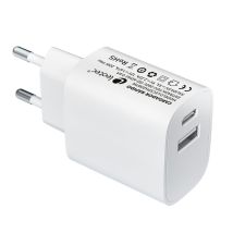 LEOTEC CARICABATTERIE 20W RICARICA RAPIDA 1 USB TYPE-C PD 1 USB-A BIANCO - Nuovo