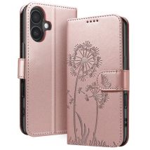 Étui Portefeuille pour iPhone 16 Premium Design Fleurs Papillon Rose champagne