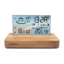 Réveil station météo - THOMSON - Bois clair - Affichage température, Hygrométrie, Double alarme, USB-C, Sonde sans fil