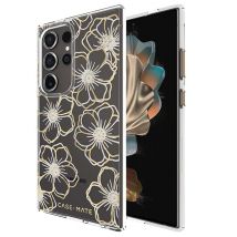 Coque pour Galaxy S24 Ultra Motif Floral Gems Élégant Rigide Dorée