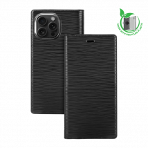 Diarycase 2.0 Coque clapet en cuir véritable avec support aimanté et fabriqué avec un étui en plastique recyclé pour Apple iPhone 16 Pro, Noir Minuit 