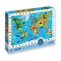 Puzzle educativo de 100 piezas: Caza y Busca Planisferio Animal - Nuevo