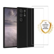 EVETANE Samsung Galaxy S23 Funda Silicona Ultra Liquida Negra + 2 Paneles de Vidrio Templado Protector de Pantalla Antichoque - Nuevo