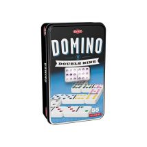 Jeu de dominos Double-9 Tactic 55 pièces à points colorés Boîte métal noire