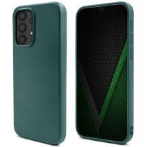 Moozy Lifestyle. Funda de silicona para Samsung A32 5G, verde oscuro - Ligera carcasa de silicona líquida con acabado mate y suave forro de microfibra