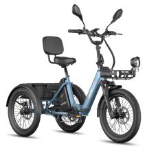 Triciclo eléctrico FAFREES F20 Mate II, batería de 48 V y 21 Ah, frenos de disco hidráulicos, cestas delantera y trasera - azul - Nuevo