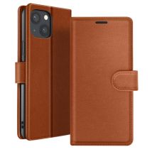 Étui Portefeuille pour iPhone 13 Mini Support et Languette Magnétique Marron