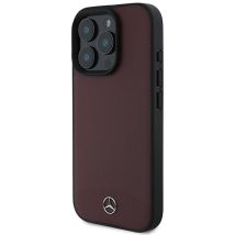 Étui Mercedes pour iPhone 16 Pro 6.3 rouge étui rigide Textured And Plain Leather MagSafe