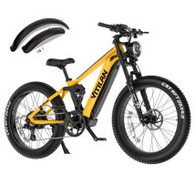 VITILAN T7 Pro Vélo de montagne électrique tout suspendu 26 pouces Fat Tire Ebike, batterie amovible 52V 20AH Suspension complète-Jaune