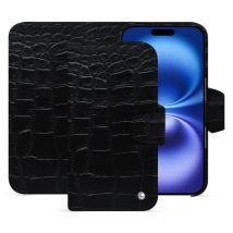 Étui portefeuille cuir Apple iPhone 16 - Rabat portefeuille - Noir - Cuir Abaca