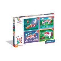 CLEMENTONI - Puzzle 4 en 1 - Un día con unicornios - Nuevo