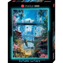 Puzzle 1000 pièces Heye Future Cities Gal Barkan illustration numérique vertical boîte noire néon-bleu