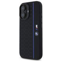 Funda BMW para iPhone 16 6.1 negra rígida Silicona Hexágono Línea Azul MagSafe - Nuevo