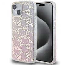 Étui Hello Kitty pour iPhone 15 6.1 rose étui rigide IML Gradient Electrop Crowded Kitty Head