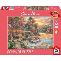 Puzzle 1000 pièces Schmidt Chuck Pinson Scène au bord du lac 69,3 x 49,3 cm Tons coucher de soleil