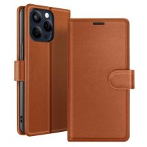 Étui Portefeuille pour iPhone 15 Pro Fonction Support et Languette Magnétique Marron