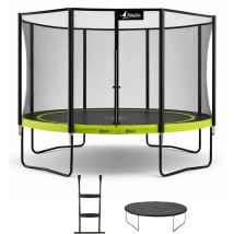 KANGUI Trampoline de jardin rond 430 cm + filet de sécurité + échelle + bâche de protection - PUNCHI Vert 430