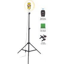 Kit Treppiede Foto e Video Movin Photo Pack Studio con Sfondo Verde - Anello Luminoso, Treppiede Metallico, Supporto per Smartphone, Scatto Wireless -
