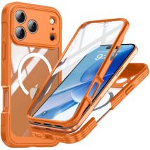 Coque de téléphone antichoc 9H en verre trempé orange compatible avec iPhone 17 Pro Max