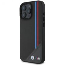 Étui BMW pour iPhone 16 6.1 noir étui rigide M Meshed Tricolor Stripes MagSafe