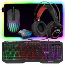 FURY HELLFIRE Pack Gamer 5 en 1 Teclado, Ratón, Alfombrilla, Auriculares y Conversor Switch PS4 XB1 - Nuevo